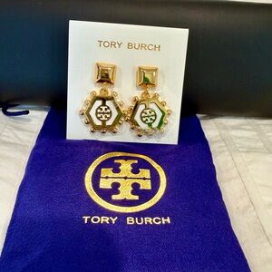 Tory Burch Gold and White Statement Earrings